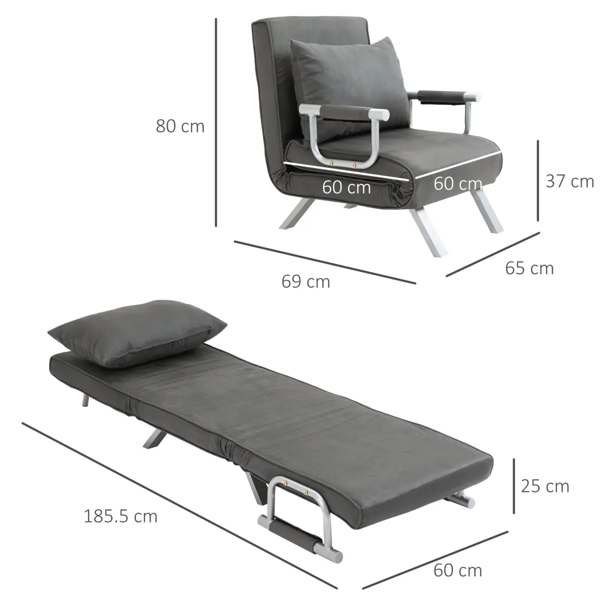 Sofa Bed Foldable Portable Armchair Sleeper Lounge Pillow Dark Grey by Unbranded