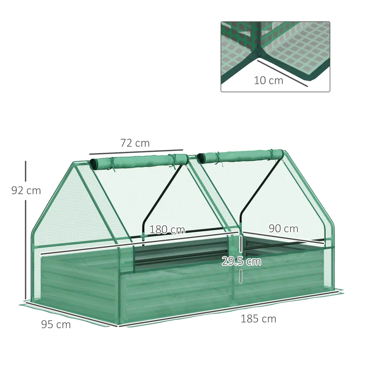 Outsunny Raised Garden Bed Planter Box with Greenhouse, Green and Dark Grey by Outsunny