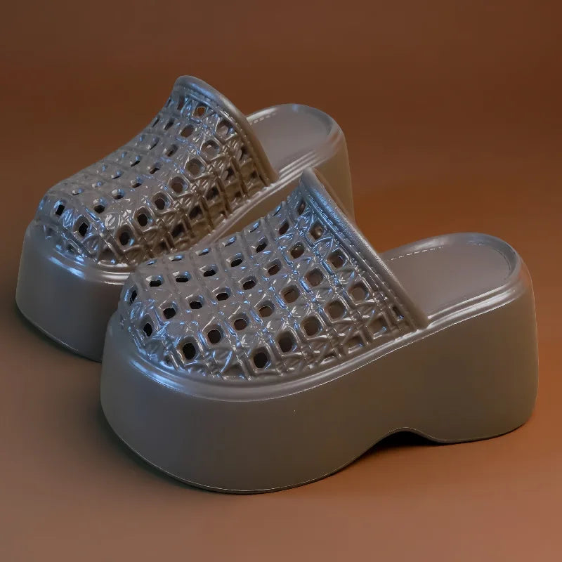 Chunky Thick Sole 7cm Platform Slippers Women Hollow Perforated Breathable Mules Shoes Concise Woman Height Boost Summer Slides by All Mart Bristol Ltd
