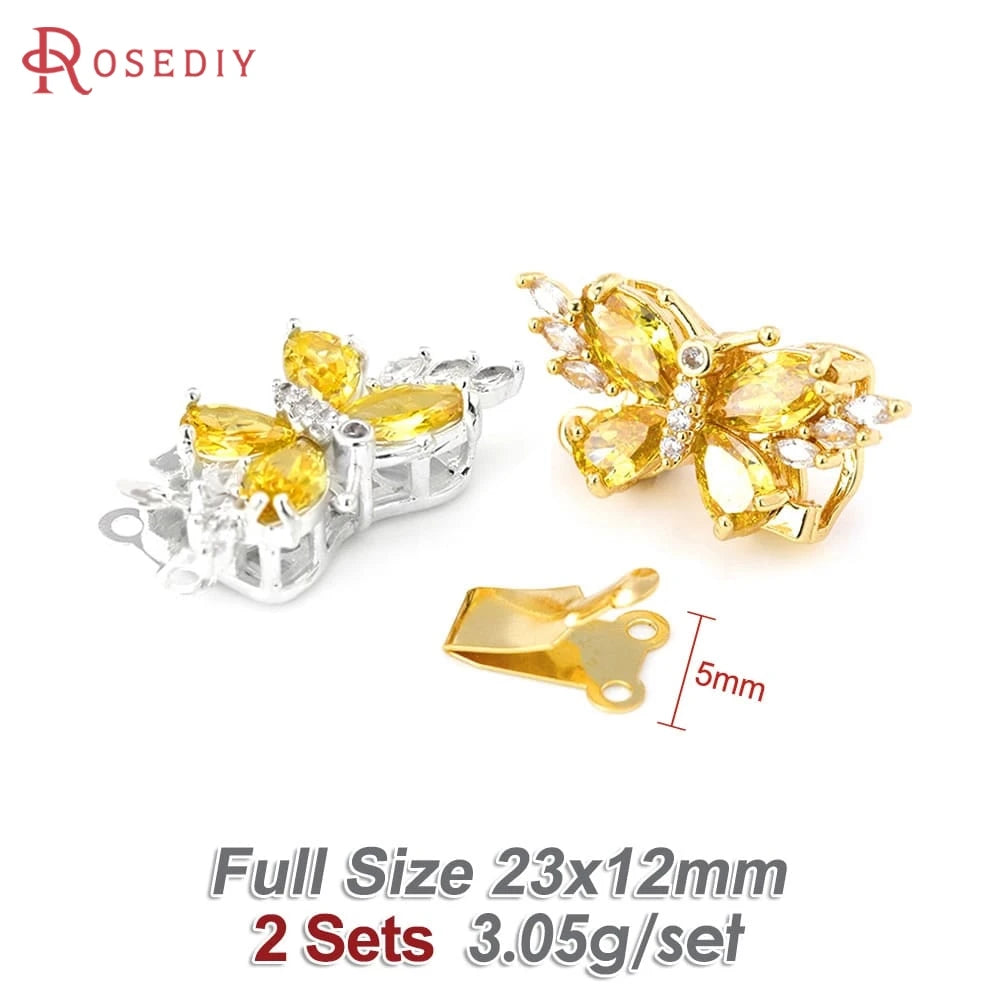 18K Gold Color Brass and Zircon Butterfly 1 Line and 2 Line Necklaces Connect Clasps Diy Jewelry Making Accessories Materials