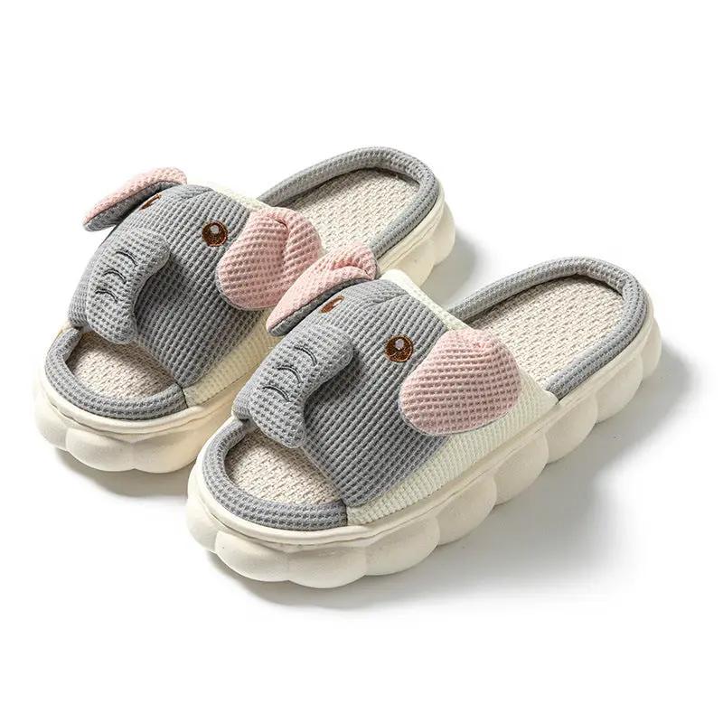 Couples Openings Open Toe Animal Linen Slippers by Dropshipman