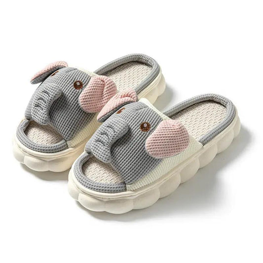 Couples Openings Open Toe Animal Linen Slippers by Dropshipman