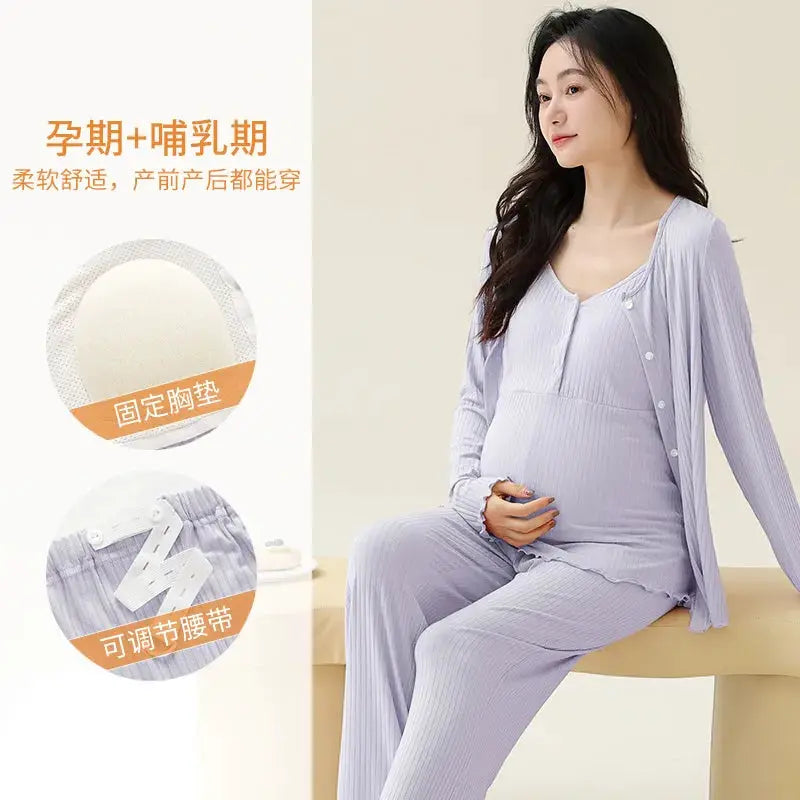 Modal Maternity Nursing Robe Set 3 Piece Postpartum Breastfeeding Pajamas with Chest Pads Hospital Labor Delivery Pregnancy Pjs by All Mart Bristol Ltd