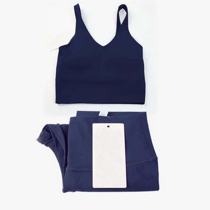 Classic women's 2-piece yoga outfit: U-shaped camisole top & high-waisted nude-feel leggings, suitable for fitness and workout. by All Mart Bristol Ltd
