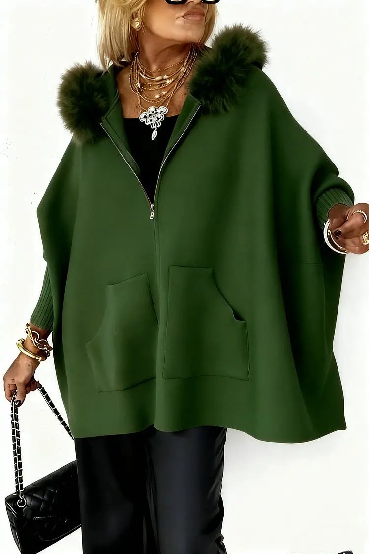 Ins Plush Hooded Cardigan Fashion Warm Pockets Zip-up Knitted Jacket Casual Outerwear Batwing Sleeve Sweater Women's Clothing by Dropshipman