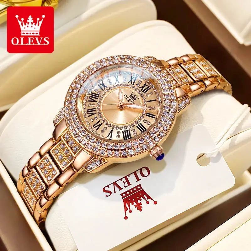 OLEVS Luxury Fashion ladies' watches Diamond dial waterproof diamond inlaid quartz watch for women beautiful trend dress watch by All Mart Bristol Ltd