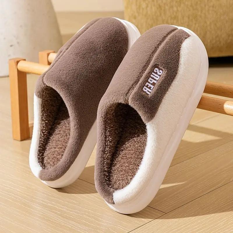 Thick-soled Fleece-lined Non-slip Plush Slippers For Men And Women To Wear At Home by Dropshipman