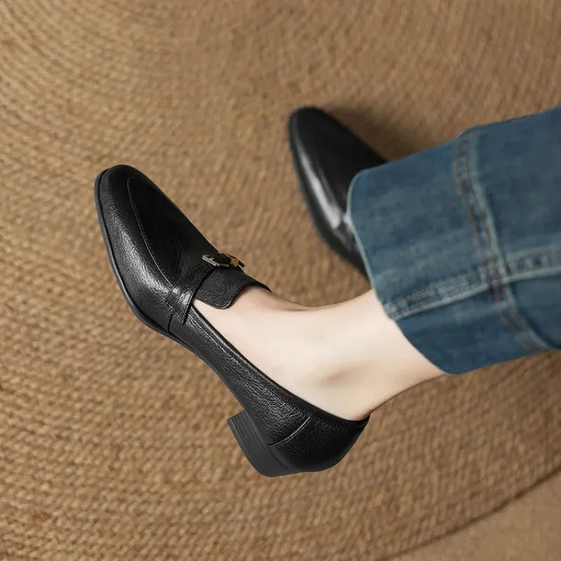 Autumn Women Loafers Casual Slip On Shoes Genuine Leather Daily Wear Fashionable Low Heeled Black And Brown, Sizes 34 To 43 by All Mart Bristol Ltd