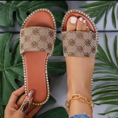 Summer Flower Print Flat Sandals For Women Non-slip Slides Slippers Vacation Casual Beach Shoes by Dropshipman