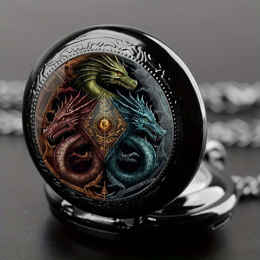 Colorful pattern pocket watch flip decoration necklace, personalized quartz pocket watch blind box for male and female students by All Mart Bristol Ltd