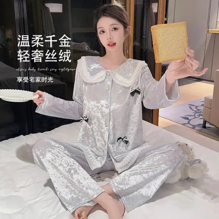 Hot New Women's Skin Friendly Comfortable Pajamas 2025 Cute Doll Collar Autumn Winter Luxury Fashion Home Furnishing Set Gift by All Mart Bristol Ltd