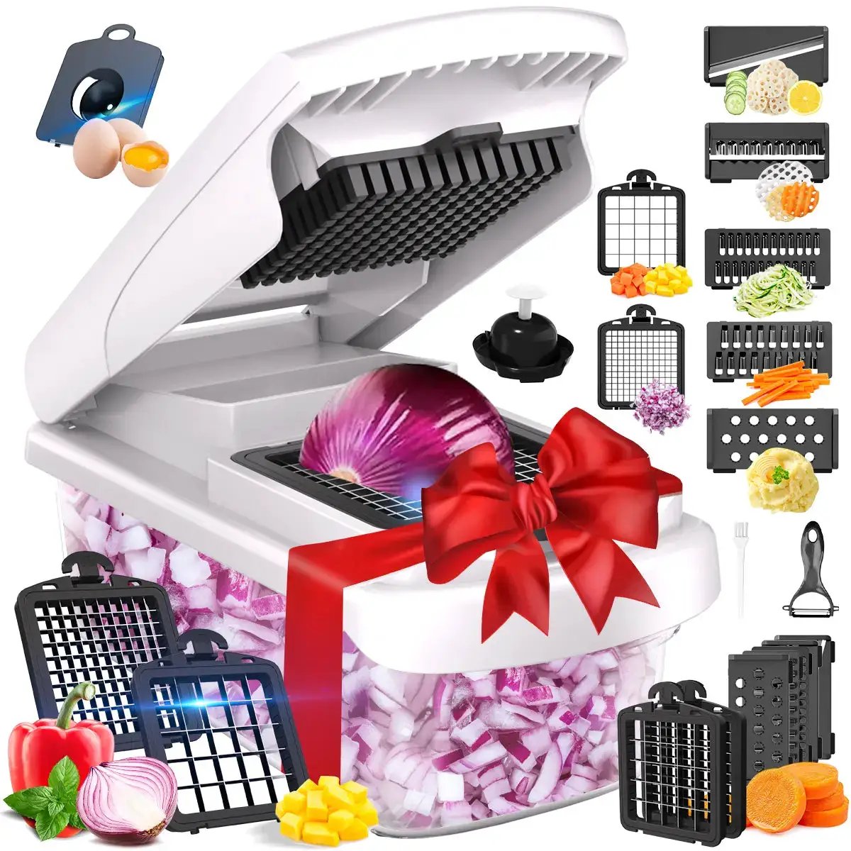 Original Professional Cutting Machine - Vegetable Chopper and Spiral Cutter, Food Chopper with Container, Fruit Slicer, Kitchen Tools and Gifts, Home Essentials (15 Chopping Functions, White) by All Mart Bristol Ltd