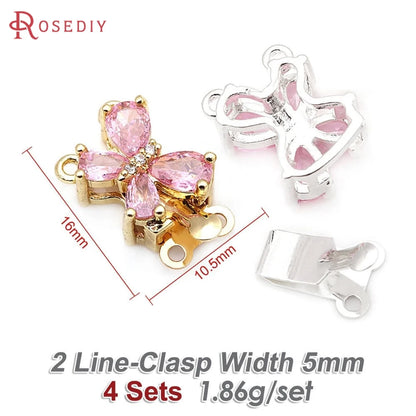 18K Gold Color Brass and Zircon Butterfly 1 Line and 2 Line Necklaces Connect Clasps Diy Jewelry Making Accessories Materials
