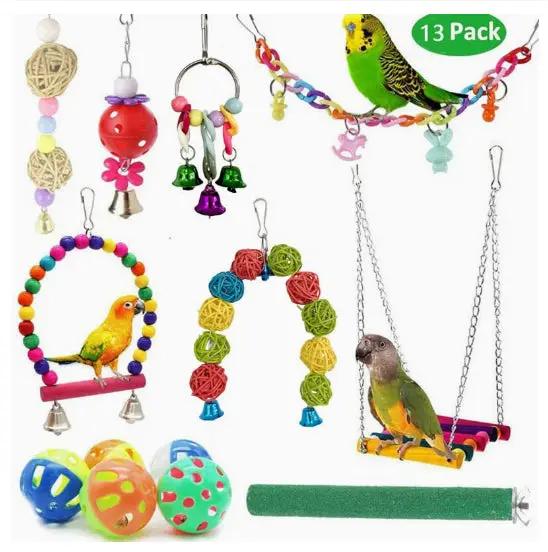 Parrot Combination Toy 10-Piece Set Wooden Bead Rotating Ladder Swing Stand Wooden Ladder Sepak Takraw Chewing Toy by Dropshipman