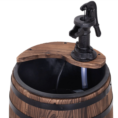Outsunny Wood Barrel Pump Garden Fountain Water Feature Flower Planter Stand New by Outsunny