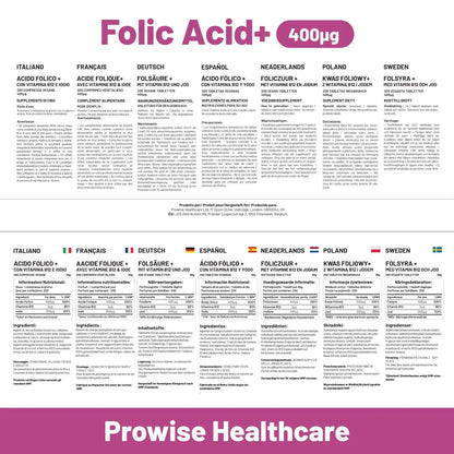Folic Acid Tablets 400 mcg - 400 Vegan Vitamin B9 Tablets by Prowise Healthcare