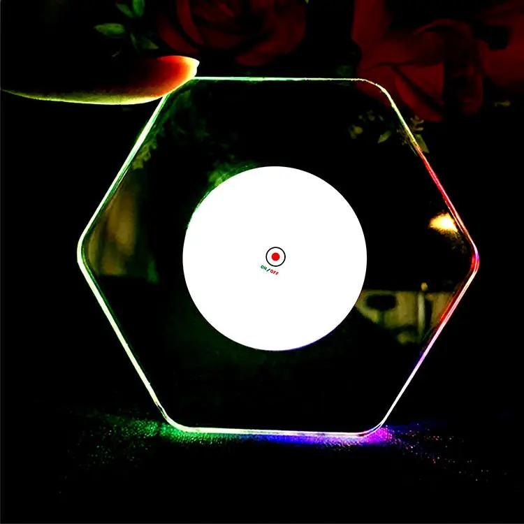 LED Glow Coaster Acrylic Crystal Emitting Luminous Bar Cocktail Mug Stand Light Coasters Flashing Base Tableware Decoration Pads by Dropshipman