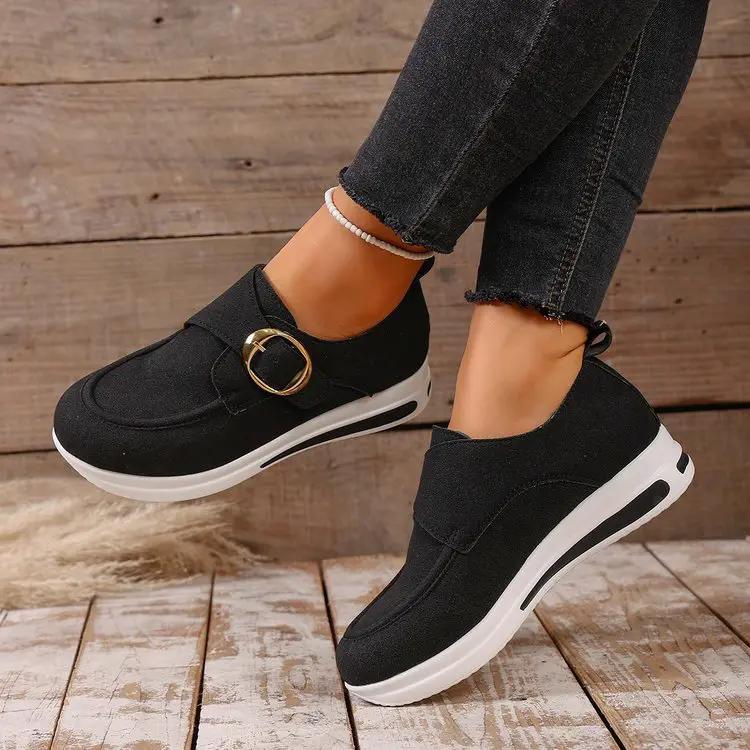 Solid-color Front-laced Casual Slip-on Womens Shoes by Dropshipman
