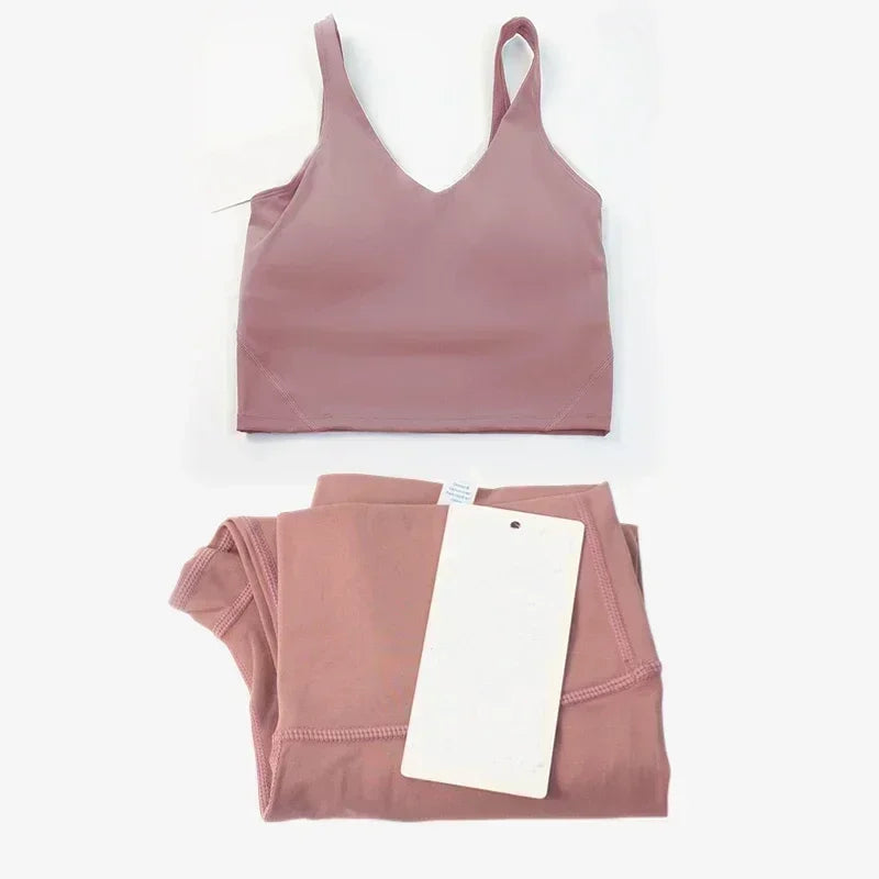 Classic women's 2-piece yoga outfit: U-shaped camisole top & high-waisted nude-feel leggings, suitable for fitness and workout. by All Mart Bristol Ltd