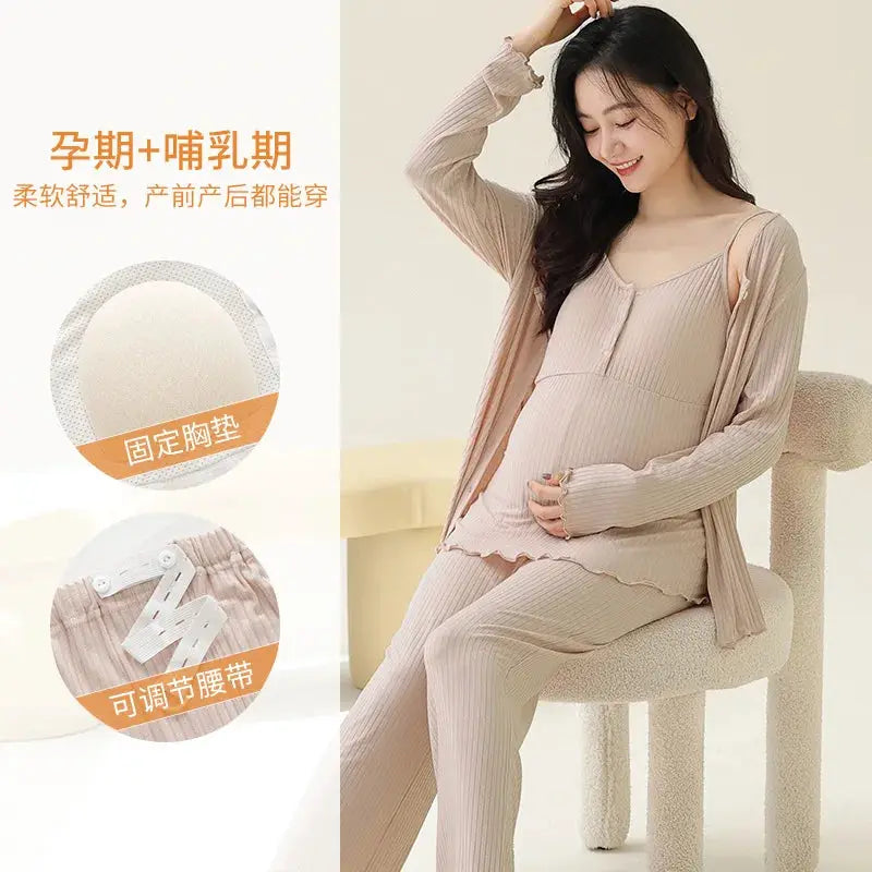 Modal Maternity Nursing Robe Set 3 Piece Postpartum Breastfeeding Pajamas with Chest Pads Hospital Labor Delivery Pregnancy Pjs by All Mart Bristol Ltd