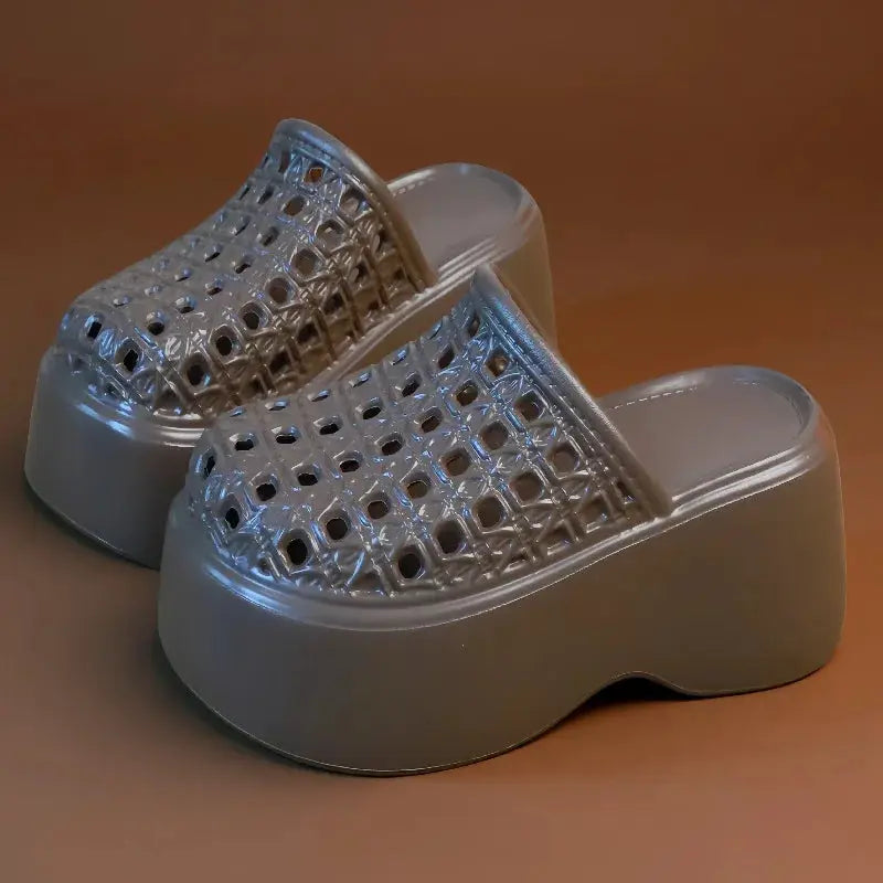 Chunky Thick Sole 7cm Platform Slippers Women Hollow Perforated Breathable Mules Shoes Concise Woman Height Boost Summer Slides by All Mart Bristol Ltd