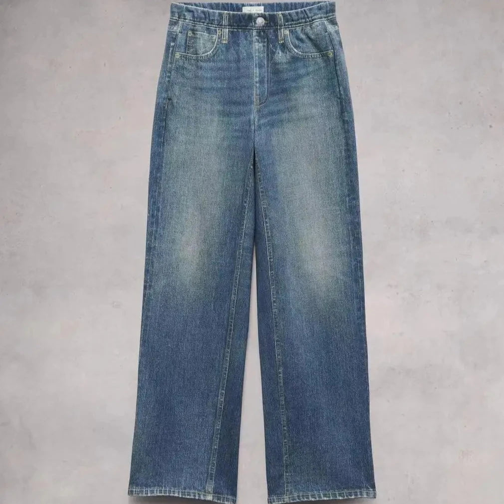2026 Jeans Wide Leg Pants Women Denim Floor Length Mid Waist Washed Distressed Pockets Vintage Y2k Streetwear Straight Trousers by All Mart Bristol Ltd
