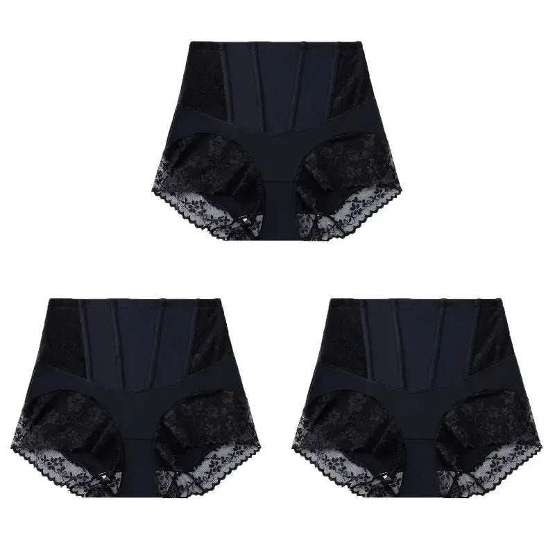 WarmSteps 3PCS Women's Shaper Panties High-Waist Lace Sexy Lingerie Abdominal Tightener Female Briefs Fishbone Waist SlimmingHot by All Mart Bristol Ltd