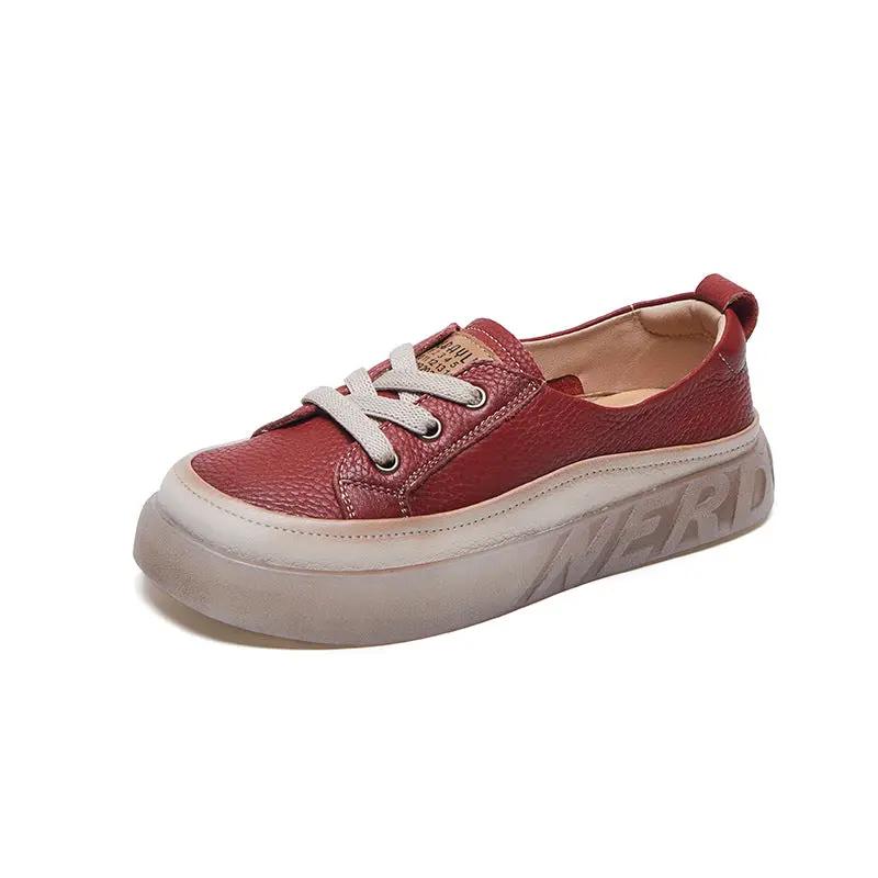 First Layer Cowhide Shallow Mouth Pumps Female Genuine Leather Casual Board Shoes Rubber Platform Shoes by Dropshipman