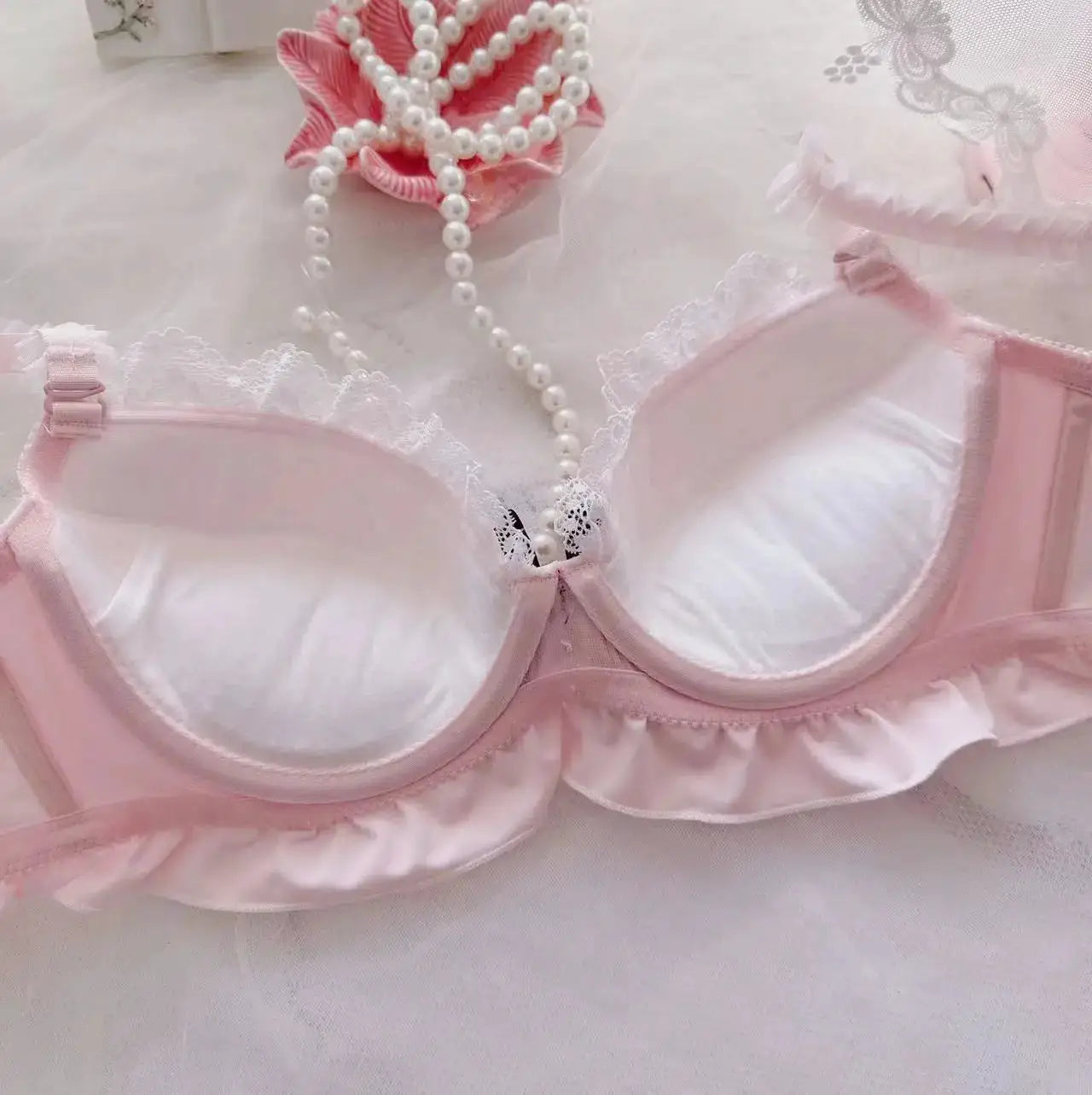 Japanese Maid Dual Color Thin Cup Student Girl Cute Gathering Sexy Lingerie Bra Set by All Mart Bristol Ltd