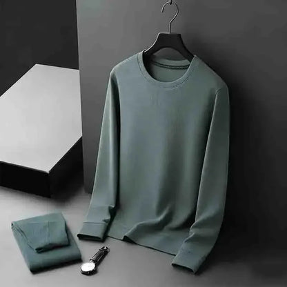 Men's Basic Crew Neck Long Sleeve Waffle Knit Sweater, Lightweight Casual Pullover for Daily Outfits by All Mart Bristol Ltd