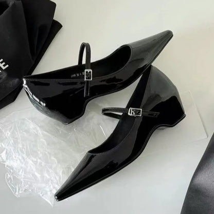 2026 New Arrival Sweet Elegant Shoes Women Wedge Heel Mary Jane Shoes Pointed Toe Women's Shoes Metal Buckle Trim Sandals 5413 by All Mart Bristol Ltd
