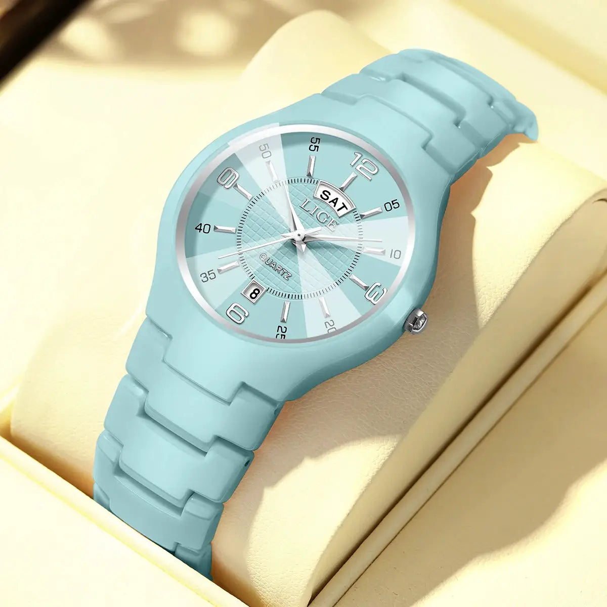 LIGE Fashion Elegant Women's Wristwatch Luxury Ceramics Strap Auto Date Week Waterproof Small Dial Quartz Watches for Woman Gift by All Mart Bristol Ltd