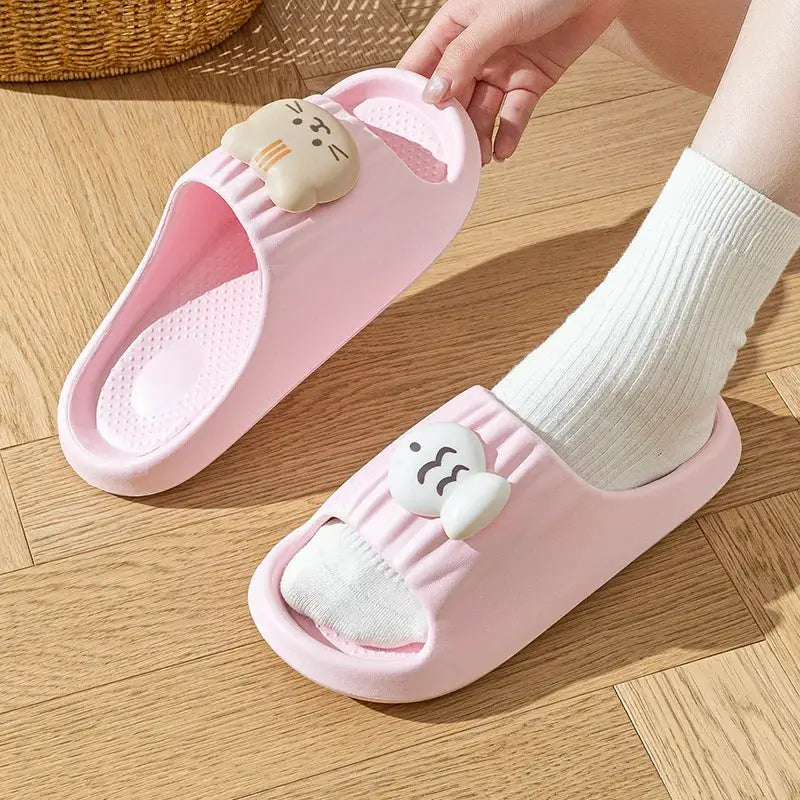 Cute Cat Decoration Soft Cloud EVA Indoor Slippers Women Summer 2026 Comfort Thick Bottom House Slippers Girl's Cartoon Slides by All Mart Bristol Ltd