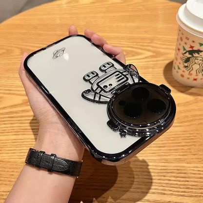 Glitter Astronaut Camera Stand Phone Case For I14 13 12 11 Pro Max XR 14 Plus Invisible Lens Bracket Plating Soft Cover by Dropshipman
