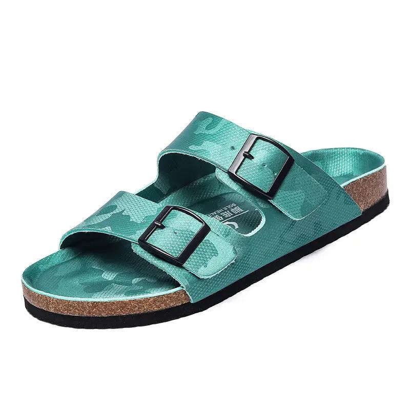 Platform Slippers Men's And Women's Same Frosted Leather Double-breasted Two-word Slippers by Dropshipman