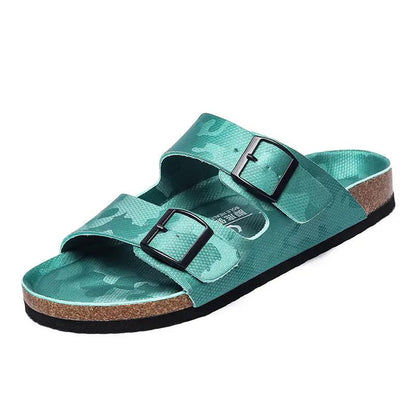 Platform Slippers Men's And Women's Same Frosted Leather Double-breasted Two-word Slippers by Dropshipman