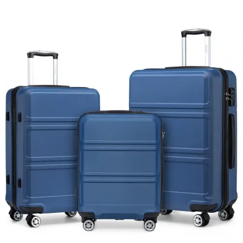 K1871-1L - Kono ABS Sculpted Horizontal Design 3 Piece Suitcase Set - Navy Blue by All Mart Bristol Ltd