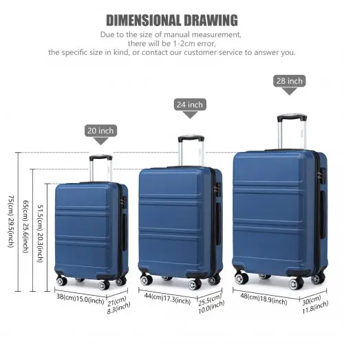 K1871-1L - Kono ABS Sculpted Horizontal Design 3 Piece Suitcase Set - Navy Blue by All Mart Bristol Ltd