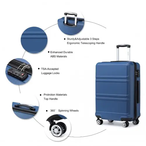 K1871-1L - Kono ABS Sculpted Horizontal Design 3 Piece Suitcase Set - Navy Blue by All Mart Bristol Ltd