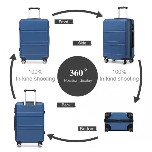 K1871-1L - Kono ABS 24 Inch Sculpted Horizontal Design Suitcase - Navy Blue by All Mart Bristol Ltd
