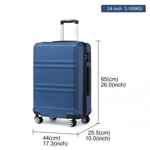 K1871-1L - Kono ABS 24 Inch Sculpted Horizontal Design Suitcase - Navy Blue by All Mart Bristol Ltd