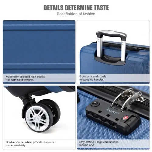 K1871-1L - Kono ABS 24 Inch Sculpted Horizontal Design Suitcase - Navy Blue by All Mart Bristol Ltd