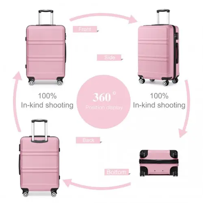 K1871-1L - Kono ABS 24 Inch Sculpted Horizontal Design Suitcase - Pink by All Mart Bristol Ltd