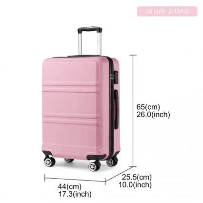 K1871-1L - Kono ABS 24 Inch Sculpted Horizontal Design Suitcase - Pink by All Mart Bristol Ltd