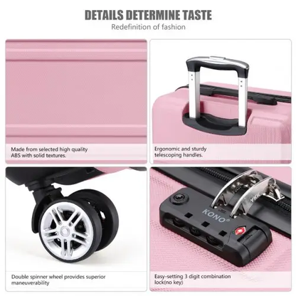 K1871-1L - Kono ABS 24 Inch Sculpted Horizontal Design Suitcase - Pink by All Mart Bristol Ltd