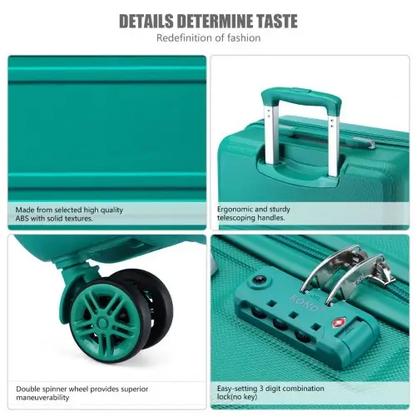 K1871-1L - Kono ABS 20 Inch Sculpted Horizontal Design Cabin Luggage - Teal by All Mart Bristol Ltd