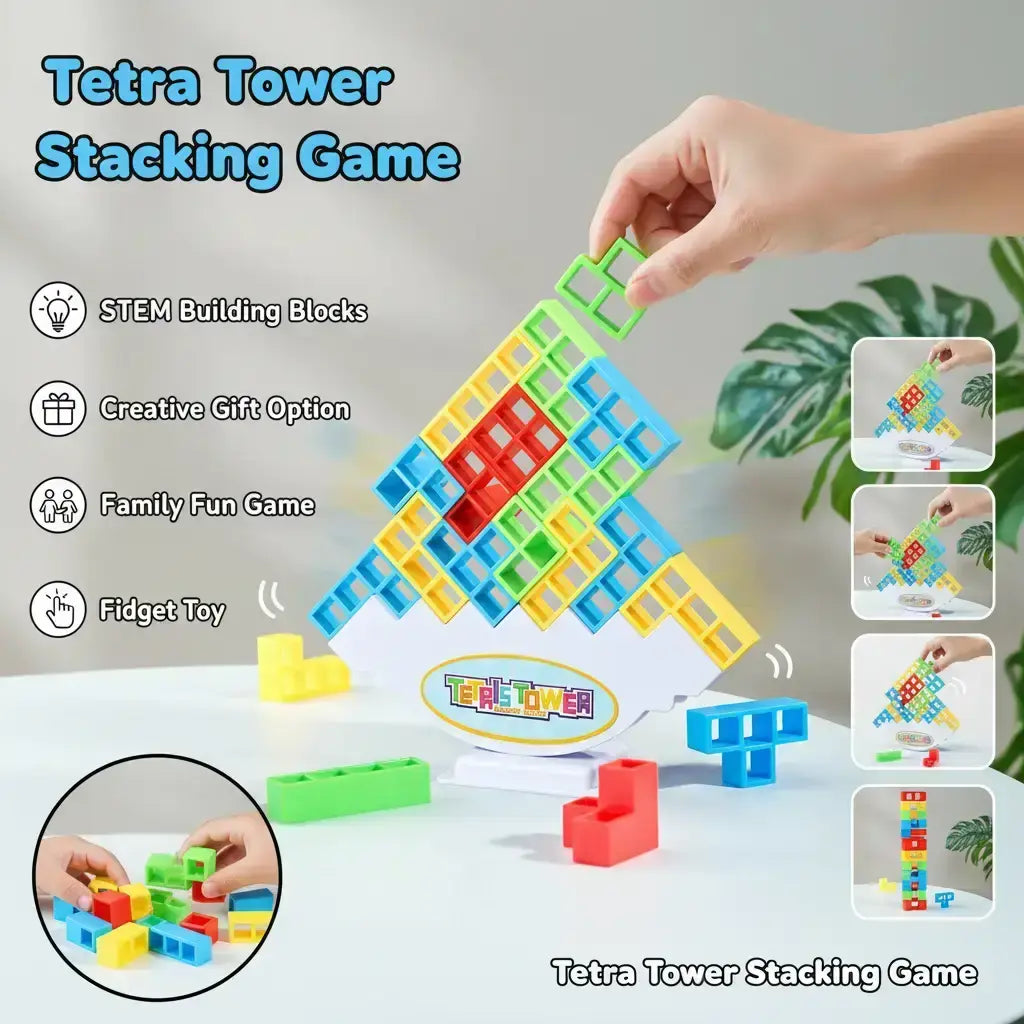Durable Building Balance Blocks Board Game, 1 Set Tetra Tower Stacking Games, Unisex Birthday Gifts for Kids, Adults, Gift for Her, Fidget Toys Gifts for Kids Toys for Boys, Creative Building Blocks, Family Fun Game, Stem Building Blocks