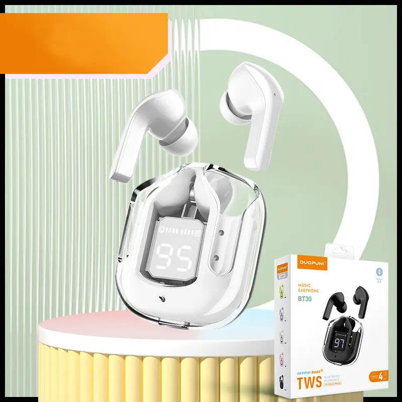 New Mini Transparent Wireless Bluetooth Headset Digital Display ENC Noise Reduction True Wireless Sports Music by Dropshipman