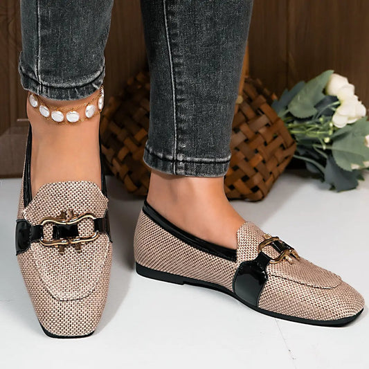 Square-toe Metal-buckle Casual Womens Shoes by Dropshipman