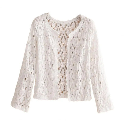 Handcrafted Lace Cardigan Crochet Women Cardigan 2025 3/4 Sleeve Hollow Out Open Front Sheer Sweater Boho Summer Knit Shrug by All Mart Bristol Ltd